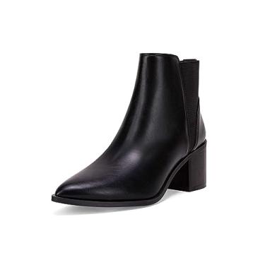 Imagem de Coutgo Botas femininas de cano curto com bico fino e elástico de salto médio empilhado Chelsea, Preto, 10
