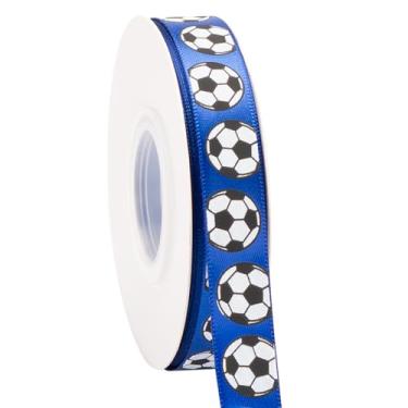 Imagem de Fita de futebol, 1,5 cm x 64 m, branco/azul, use para laços de cabelo de equipe, grinalda, cordões esportivos, embrulho de presente, decoração de festa, todo artesanato e costura (azul, 25 jardas)
