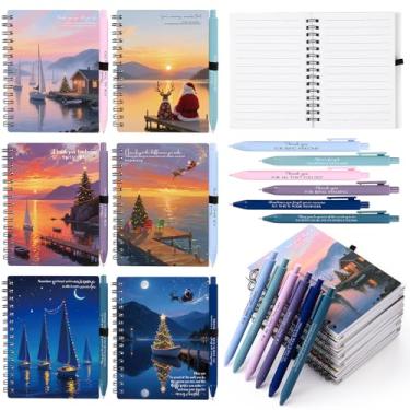 Imagem de Sayglossy 48 peças de presentes de afirmação positiva de Natal, caderno espiral para colega de trabalho, diário A6, cadernos espirais de gratidão, com canetas, blocos de notas motivacionais, presentes