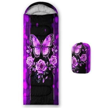 Imagem de QOOMO Sacos de dormir impermeáveis de borboleta roxa para adultos e crianças, sacos de dormir impressos para acampamento, viagens e ao ar livre, equipamentos de acampamento, 78,7 x 228,6 cm, 3