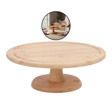 Imagem de Prato Base Suporte Elevado Suporte Bambu 29cm Tortas Bolos - Kadê