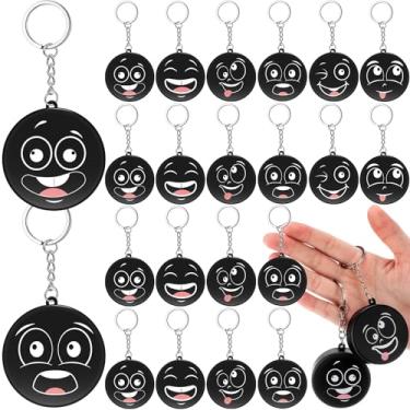 Imagem de Wettarn 24 peças chaveiros de disco de hóquei mini preto hóquei disco emoções rosto chaveiro estresse brinquedos presentes para esportes de inverno lembrancinhas de festa treinador prêmios de equipe