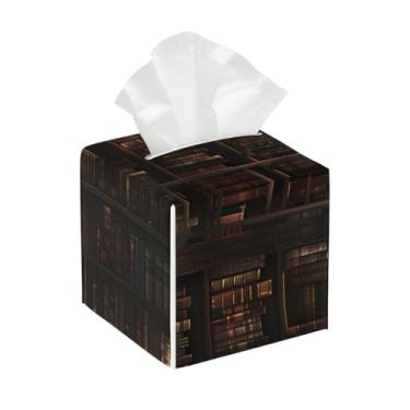 Imagem de Suporte quadrado de couro para caixa de lenços de papel à prova d'água, estante educativa, organizador de papel facial com cinto inferior, estojo de lenços para mesa, banheiro, escritório, mesa, carro