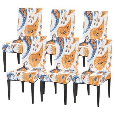 Imagem de Conjunto de 6 capas elásticas para cadeira de sala de jantar, capa protetora de assento étnica, pelis, abstração, removível, lavável, para cozinha, casa, hotel, banquete, festa de casamento, cerimônia