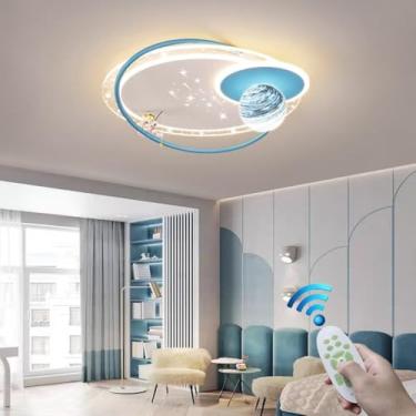 Imagem de Luminária de teto moderna estilo desenho animado, luminária decorativa de teto LED interna com controle remoto, formato de planeta, em metal, para cozinha, ilha, quarto, quarto de bebê, sala