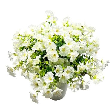 Imagem de SAING S A I N G 12 pacotes de flores artificiais para atividades ao ar livre, glória da manhã, flores falsas, resistentes a UV, não desbotam, para decoração de jardim, varanda, pátio, janela (branca)