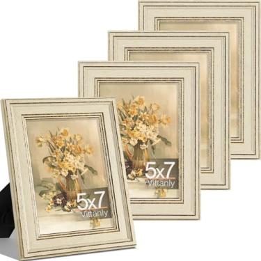 Imagem de Vittanly Conjunto de 4 porta-retratos 12 x 17 cm, moldura vintage para parede ou mesa, exibição de fotos 12 x 17 cm, decoração de casa de fazenda rústica, branco rústico