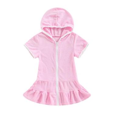 Imagem de Toalha com Capuz para Praia e Roupa de Banho para Menina Pequena (Rosa