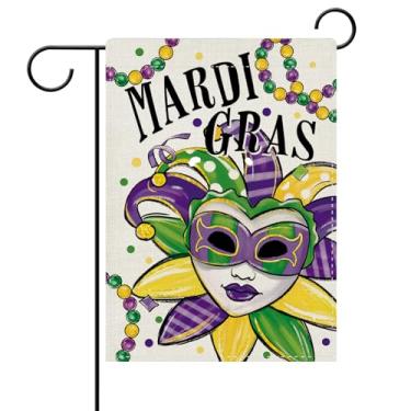 Imagem de Dyrenson Máscara de Coringa de Mardi Gras Bandeira de Jardim Decorativa, Jardim de Carnaval de Nova Orleans, Decoração Externa de Casa, Baile de Máscaras de Miçangas de Serapilheira Exterior Pequena