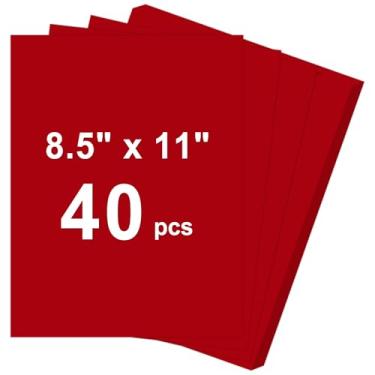Imagem de Cartolina com 40 folhas, 8,5 x 11, cartão vermelho pesado de 34 kg, papel de construção, papel grosso para impressão, pintura, confecção de cartões, material escolar infantil, decorações de festa