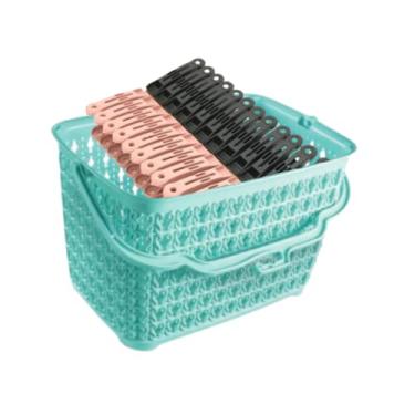 Imagem de Pregador de Roupa, Kit Cesto + 60 Prendedores Roupas Reforçado Cesto Multiuso com Alça, 14x15x25cm(Cesto Verde)