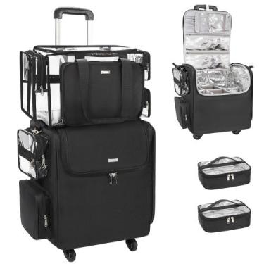Imagem de Estojo Rolling Makeup Train Relavel com bolsa transparente e 4 rodas
