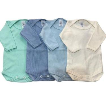 Imagem de Kit com 4 peças body canelado - manga longa em algodão antialérgico - 
