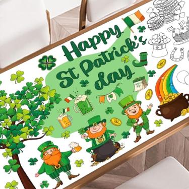Imagem de JarThenaAMCS Pôster de colorir gigante do dia de São Patrício, trevo, árvore, trevo, duende, faça você mesmo, toalha de mesa de desenho para artesanato escolar irlandês, 80 x 132 cm