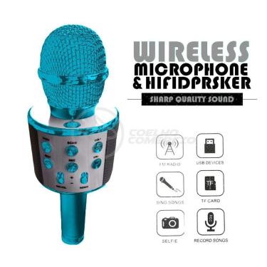 Imagem de Microfone Bluetooth Wster Ws-858 S/Fio Mini Karaokê Azul