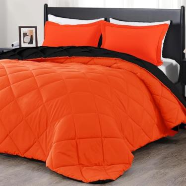 Imagem de downluxe Conjunto de edredom solteiro - edredom solteiro preto e chama, conjunto de cama macio para todas as estações - 2 peças - 1 edredom (167 x 233 cm) e 1 fronha (51 x 66 cm)