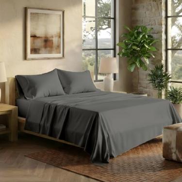 Imagem de TEXAS LINEN CO. Conjunto de lençóis King 100% algodão egípcio – Lençóis de luxo de algodão egípcio série 2000 King Size (4 peças, cinza escuro), sedoso macio e refrescante, lençol de coleção de hotel