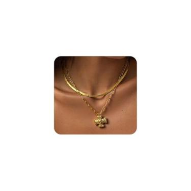 Imagem de Uarein Colar com pingente de cruz martelada banhada a ouro em camadas para mulheres, conjunto de colares de clipe de papel de espinha de peixe punk, acessórios de joias de festa punk, presentes, Large