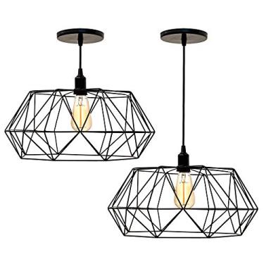 Imagem de Combo Kit com 2 Pendentes Galaxy Diamante Aramado Preto Luminária 38Cm Sala