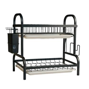 Imagem de Escorredor de Louça 17 Pratos Duplo 2 Andares Preto com bandeja - BSMIX