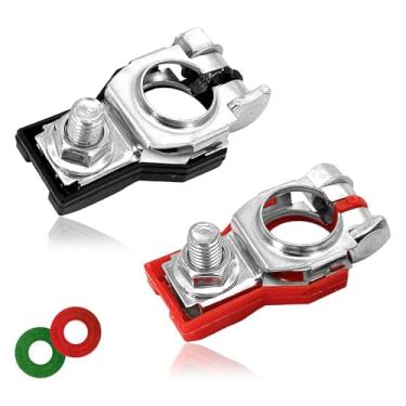 Imagem de SWQS Conectores de terminal de bateria para Nissan, positivo e negativo, 1 par de adaptador de terminal de bateria com 2 arruelas, terminais de cabo de bateria conector superior substitui 243407F000