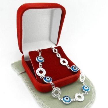 Imagem de Pulseira Feminina 20/23cm + Olho Grego Folheada Prata PL396 - WNBIJOUT