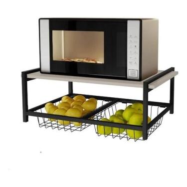 Imagem de Fruteira Parede 2 Cestos Aço Preto Industrial com Suporte de Micro-ond