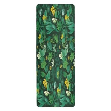 Imagem de Wassud Tapete de ioga de planta verde para mulheres e homens, 180 x 66 cm, tapete de fitness antiderrapante dobrável para pilates, aeróbica, exercícios de chão com bolsa de armazenamento