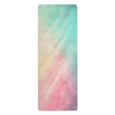 Imagem de Wassud Tapete de ioga gradiente de cor pastel, tapetes de exercícios dobráveis para academia antiderrapante para mulheres e homens, tapete de fitness de piso de pilates com bolsa de armazenamento 180