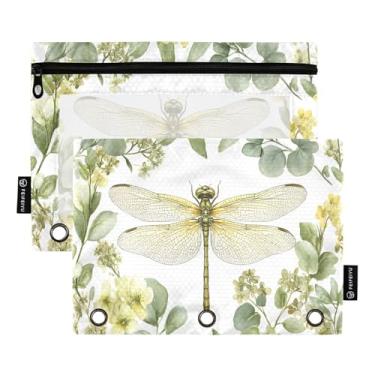 Imagem de CEBUGI 3 bolsas de lápis com zíper e janela transparente, 2 pacotes de estojo para exames de sala de aula (libélula)