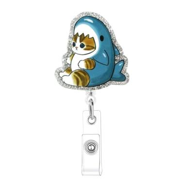 Imagem de Carretel de crachá adorável tubarão gato retrátil engraçado clipe retrátil clipes de enfermagem para médico, estudante, professor, escritório, clínica, assistente médico