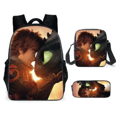 Imagem de Conjunto de mochilas escolares sem dentes, 3 peças com bolsa de ombro e estojo para canetas