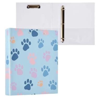Imagem de Qilmy Organizador de fichário redondo com estampa de pata de cachorro, fichário de 3 anéis com prancheta (carta A4), fichário fofo para material de escritório escolar 208