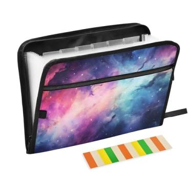 Imagem de CEBUGI Pasta expansível com 13 bolsos, organizador de arquivos sanfonado à prova d'água com etiquetas tamanho A4, organizador de documentos de papel para escola, escritório, galáxia