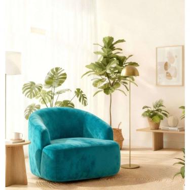 Imagem de Poltrona Orgânica Luxo Recepção Lótus Suede Cor Azul Turquesa