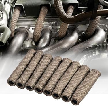 Imagem de SHINEHOME 8 peças de protetor de bota de vela de ignição 2500° capa de proteção térmica de fio de vela de ignição 15 polegadas para Ls1/Ls2 Sbc Bbc 350 454 capas de plugue de fio de ignição (titânio)