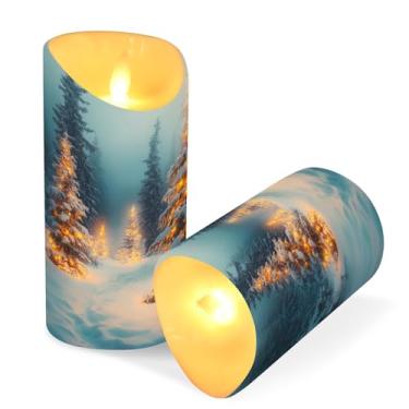 Imagem de Blueangle Pacote com 2 lindas árvores de Natal velas sem chama com controle remoto e temporizador, velas LED cintilantes (7,6 cm x 15 cm) para decoração de casa, casamento, acampamento (312)