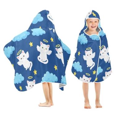 Imagem de Burbuja White Angel Cats Toalha de banho com capuz para crianças, toalha de praia de pelúcia macia absorvente para meninas e meninos 3-10 anos, 61 x 127 cm