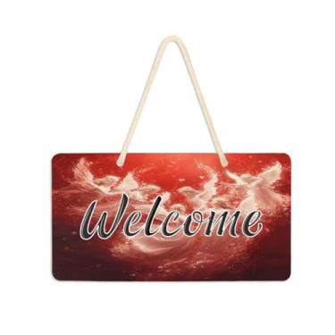 Imagem de Burbuja Placa de boas-vindas Flying Cupids para porta da frente, placa de boas-vindas de PVC para decoração de férias, 15 x 28 cm