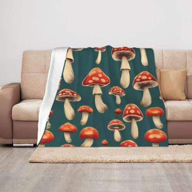 Imagem de ZTPOWQA Cobertores de pelúcia com estampa de cogumelo vermelho e branco 127 x 101 cm, cobertor aconchegante para sofá, macio e quente para decoração de casa