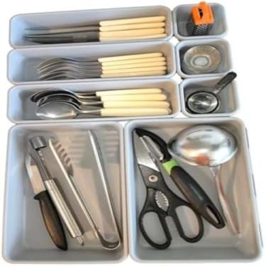 Imagem de Organizador de gavetas otimiza o espaco da casa, armazena, divide itens, versatil, pratico, leve, duravel, azul claro.