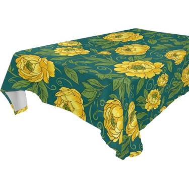 Imagem de Burbuja Toalha de mesa de flores amarelas, toalha de mesa quadrada anti-rugas grossa para decoração de jantar, cozinha, festa, 152 x 152 cm