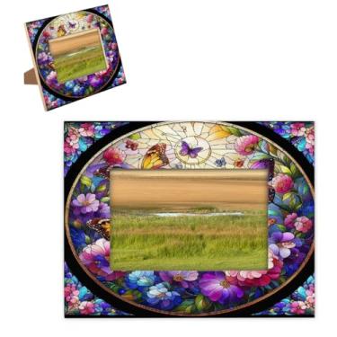 Imagem de hongjinglin Porta-retrato de 20,3 x 25,4 cm, moldura de madeira, flores coloridas, borboleta, com tapete para parede e mesa, para decoração de casa e amigos da família, ideias de presente de casamento