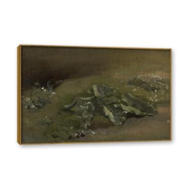 Imagem de Moldura de teca. Arte em tela romantismo estilo constável, (sem título 56), pintura de paisagem inglesa emoldurada, decoração de parede elegante para sala de estar escritório. 80 x 120 cm - 31,5 x