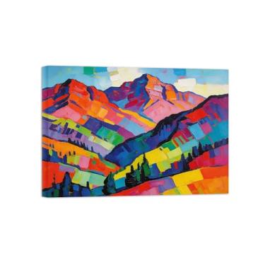 Imagem de BMZFYBS Pintura abstrata de parede - Montanha colorida 3 - impressão em tela de decoração moderna - impressão em tela para sala de estar pronta para pendurar 70 x 100 cm 27 x 39 pol. Tela embrulhada