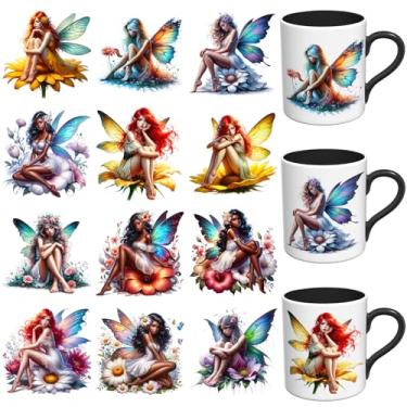 Imagem de XRTHGS 12 peças fofas primavera estilo fada UV DTF Cup Wrap UV DTF adesivos adequados para canecas, óculos, cadernos, computadores, mesas e cadeiras, etc. para criatividade DIY, papel de transferência