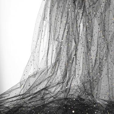 Imagem de YBEATY Rolos de tecido de tule com glitter 155 x 3 jardas estrelas douradas e lua tule rolos estrela lua lantejoulas tule tecido de rede para tutu skrits DIY artesanato pano de fundo de casamento