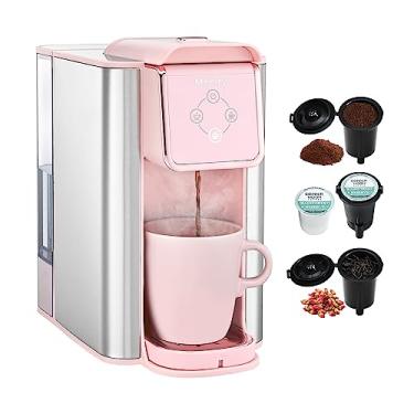 Imagem de Mecity Cafeteira rosa 3 em 1 máquina de café de porção única, para cápsula de café de fundo plano, café moído, copo de 6 a 293 ml, reservatório de água removível de 1,417 g, 120 V 1150 W
