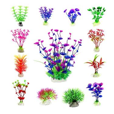 Imagem de 13 Peças de Plantas Aquáticas Artificiais Pequenas Decorações Aquário Hidroponia Simulação em Plástico para Casa Escritório Tanque Peixes Seguro com Base Pesada Sem Requisitos Iluminação CO2
