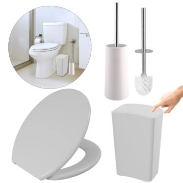 Imagem de Assento Sanitário Tampa Oval Soft Branco + Lixeira Branca 8L Tampa Click + Escova Sanitária Base Redonda Branca